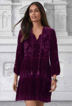 Sale Johnny Was Ivey Velvet Field Tiered Dress Eggplant