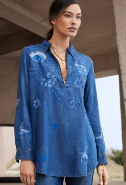 Hot Johnny Was Jazmine Zipup Shirt Tunic Denim Blue