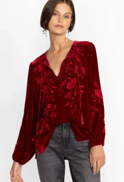 Best Johnny Was Junie Velvet Relaxed Blouse Rich Red