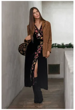 Sale Johnny Was Laser Cut Suede Whipstitch Blazer Gold