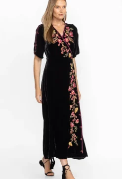 New Johnny Was Lilith Velvet Wrap Dress Black