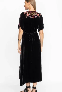 New Johnny Was Lilith Velvet Wrap Dress Black