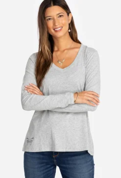 Sale Johnny Was Long Sleeve V-Neck Layering Tee Heather Grey