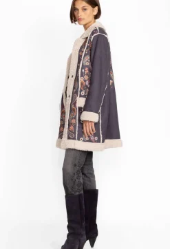 Discount Johnny Was Lori Suede Sherpa Jacket Charcoal