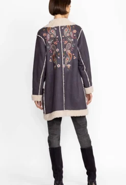 Discount Johnny Was Lori Suede Sherpa Jacket Charcoal