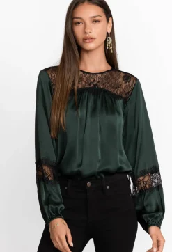Best Johnny Was Midnight Silk Blouse Emerald Green