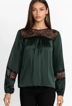 Best Johnny Was Midnight Silk Blouse Emerald Green