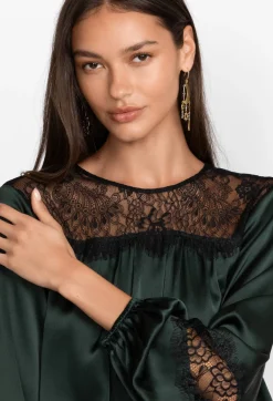 Best Johnny Was Midnight Silk Blouse Emerald Green