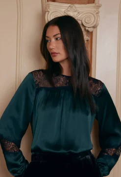 Best Johnny Was Midnight Silk Blouse Emerald Green