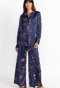 Johnny Was Misty Rayon Button Down Shirt Sapphire Blue