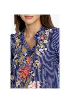 Discount Johnny Was Nalina Ruffle Scarf Back Blouse Stripe