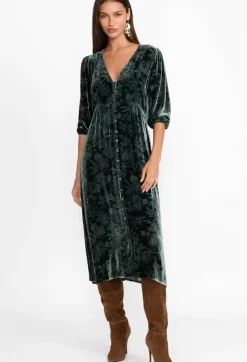 Outlet Johnny Was Natalia Silk Midi Dress Emerald Green