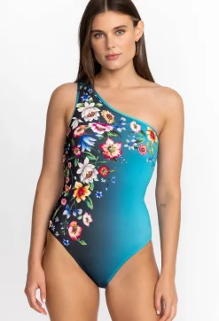 Clearance Johnny Was One Shoulder Swimsuit Ombre Garden