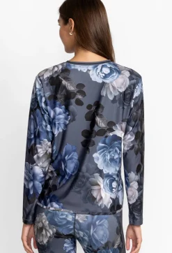 Clearance Johnny Was Oversize Crop L/S Tee Grey Peony