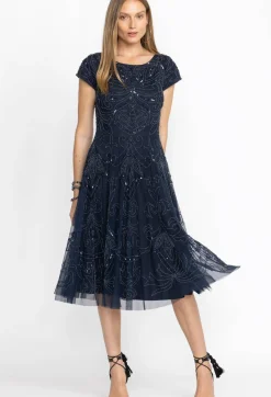 Hot Johnny Was Paisley Beaded Mesh Dress Navy