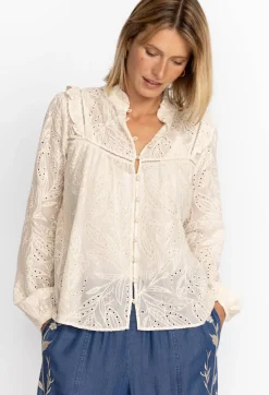 Outlet Johnny Was Palmas Ricas Eyelet Blouse Ecru
