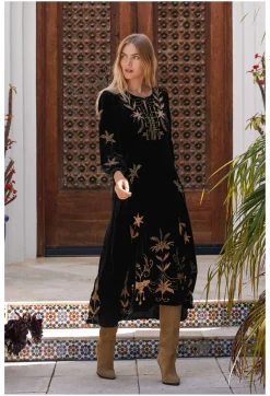 Clearance Johnny Was Palmira Velvet Effortless Midi Dress Black