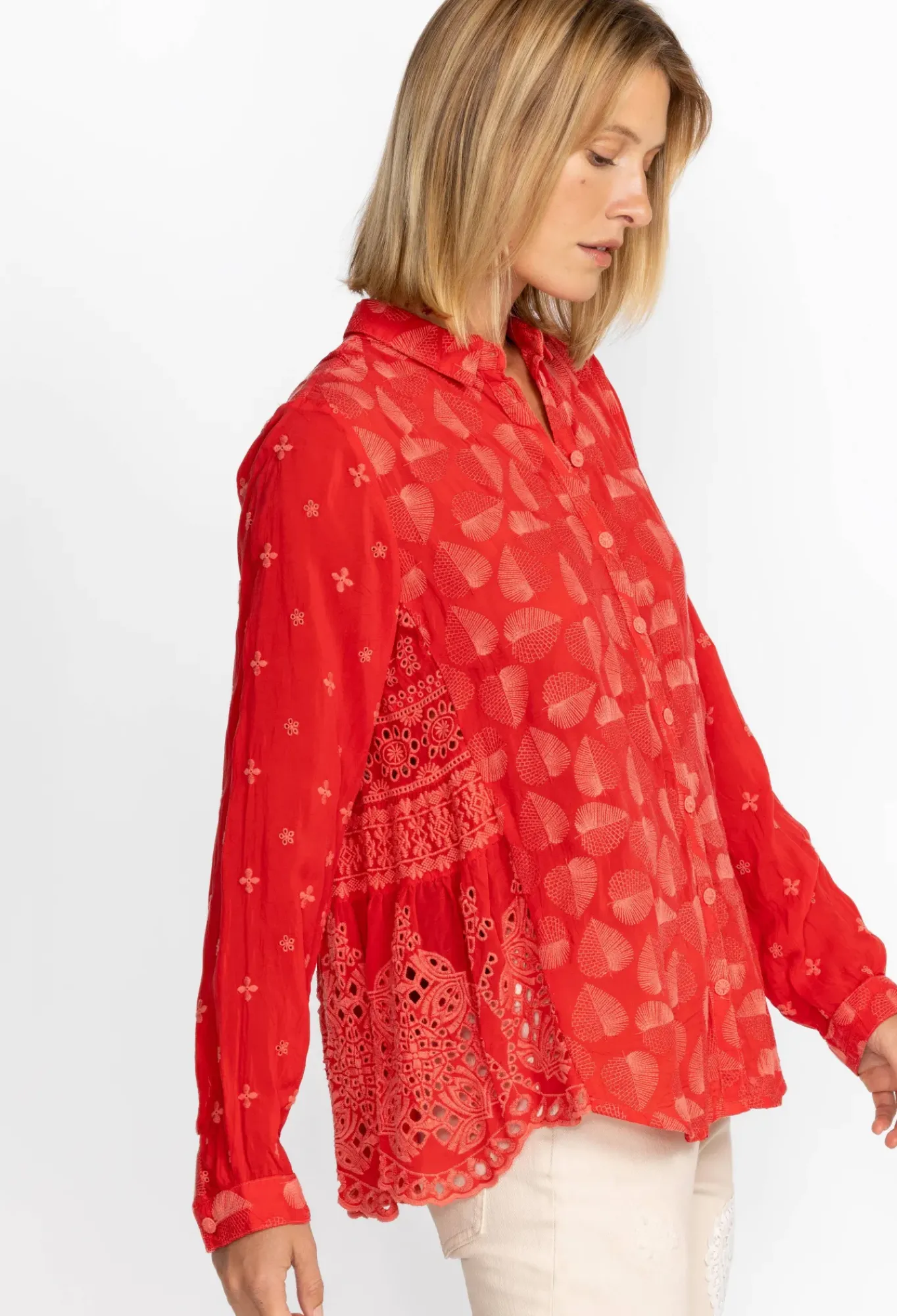 Clearance Johnny Was Pine Desi Blouse Mars Red