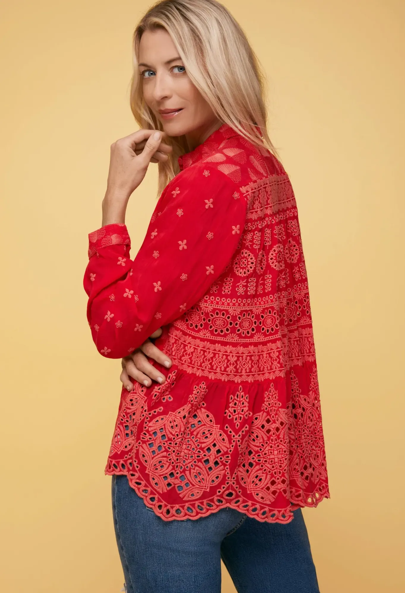 Clearance Johnny Was Pine Desi Blouse Mars Red