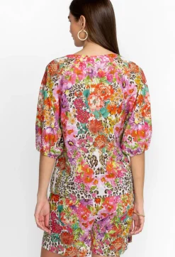Sale Johnny Was Puff Sleeve Button Front Blouse Wild Garden