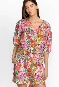 Sale Johnny Was Puff Sleeve Button Front Blouse Wild Garden