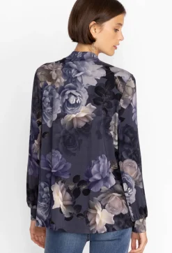 Johnny Was Puff Sleeve Mock Neck Grey Peony