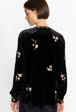 New Johnny Was Quinn Velvet Mandarin Shirt Black