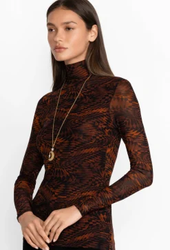 Johnny Was Rebecca Mesh Mock Neck Long Sleeve Tee Multi
