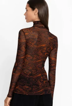Johnny Was Rebecca Mesh Mock Neck Long Sleeve Tee Multi