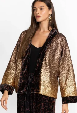 Johnny Was Sequin Plaza Kimono Gold