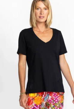 New Johnny Was Short Sleeve V-Neck Layering Tee Black