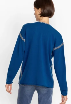 Best Johnny Was Sidona Cashmere Whipstitch Sweater Blue