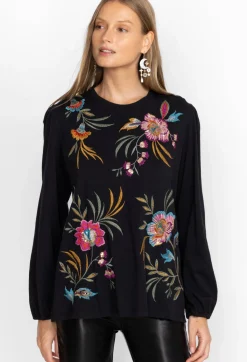 Johnny Was Sidonia Bishop Sleeve Sequin Tee Black