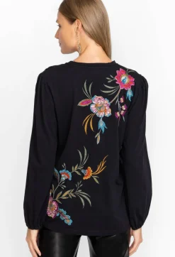 Johnny Was Sidonia Bishop Sleeve Sequin Tee Black