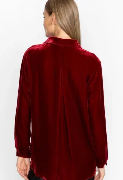 Hot Johnny Was Sidonia Velvet Oversized Pleat Shirt Rich Red