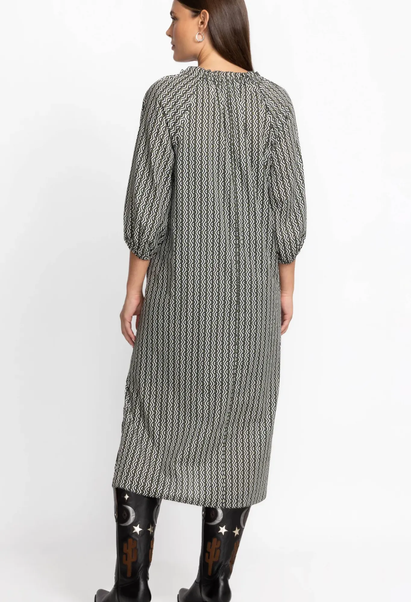Hot Johnny Was Split Ruffle Neck Midi Multi