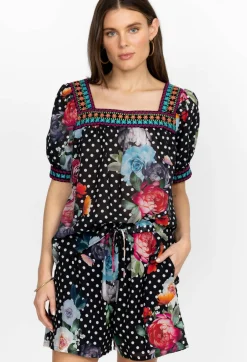 Outlet Johnny Was Square Neck Park Blouse Polkalona