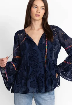 Outlet Johnny Was Tamera Eyelet Blouse Sapphire Blue