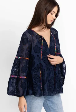 Outlet Johnny Was Tamera Eyelet Blouse Sapphire Blue