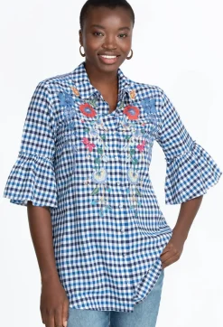 Clearance Johnny Was Taryn Ruffle Sleeve Tunic Plaid