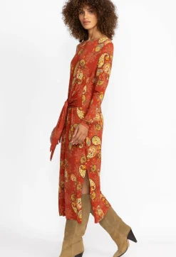 Hot Johnny Was The Janie Favorite Long Sleeve Tie Front Knit Dress Paisley Lace