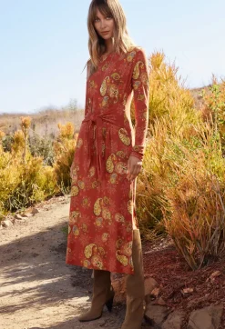 Hot Johnny Was The Janie Favorite Long Sleeve Tie Front Knit Dress Paisley Lace