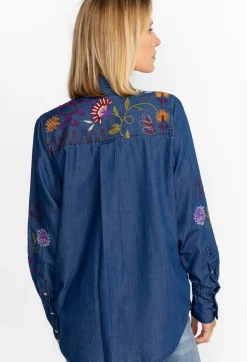 Johnny Was Toni Relaxed Denim Pocket Shirt Denim Blue