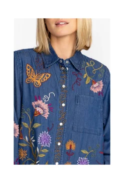 Johnny Was Toni Relaxed Denim Pocket Shirt Denim Blue