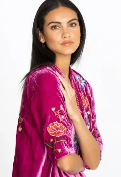 Discount Johnny Was Ulla Velvet Easy V-Neck Blouse Raspberry