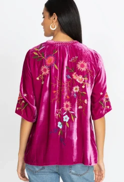 Discount Johnny Was Ulla Velvet Easy V-Neck Blouse Raspberry