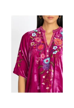 Discount Johnny Was Ulla Velvet Easy V-Neck Blouse Raspberry