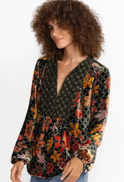 Outlet Johnny Was Velvet Curved Hem Blouse Jasmoon Flore
