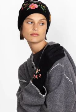 New Johnny Was Vista Embroidered Gloves Black
