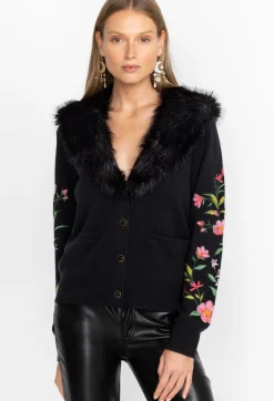 Discount Johnny Was Vista Faux Fur Collar Cardigan Black
